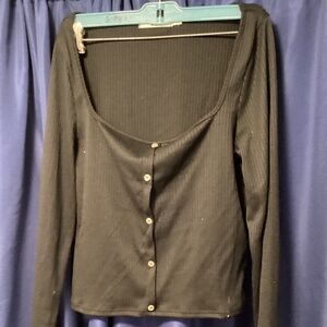 Square neck black crop top long sleeve